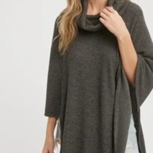 CLEAR OUT!!!! Asymmetrical Cowl Neck Poncho - Picture 2 of 10